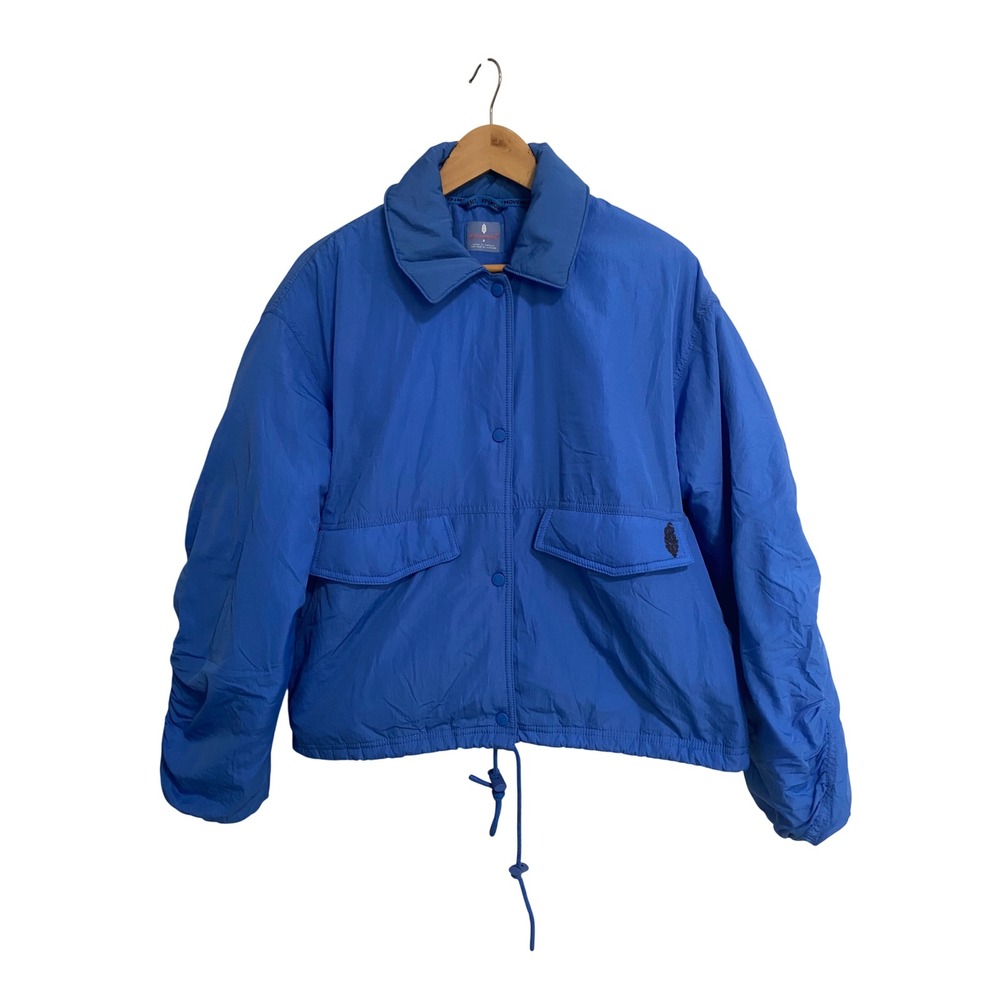 FP Movement Puffer Jacket Womens Small Blue Quilted Snap Front Gorpcore Outdoor